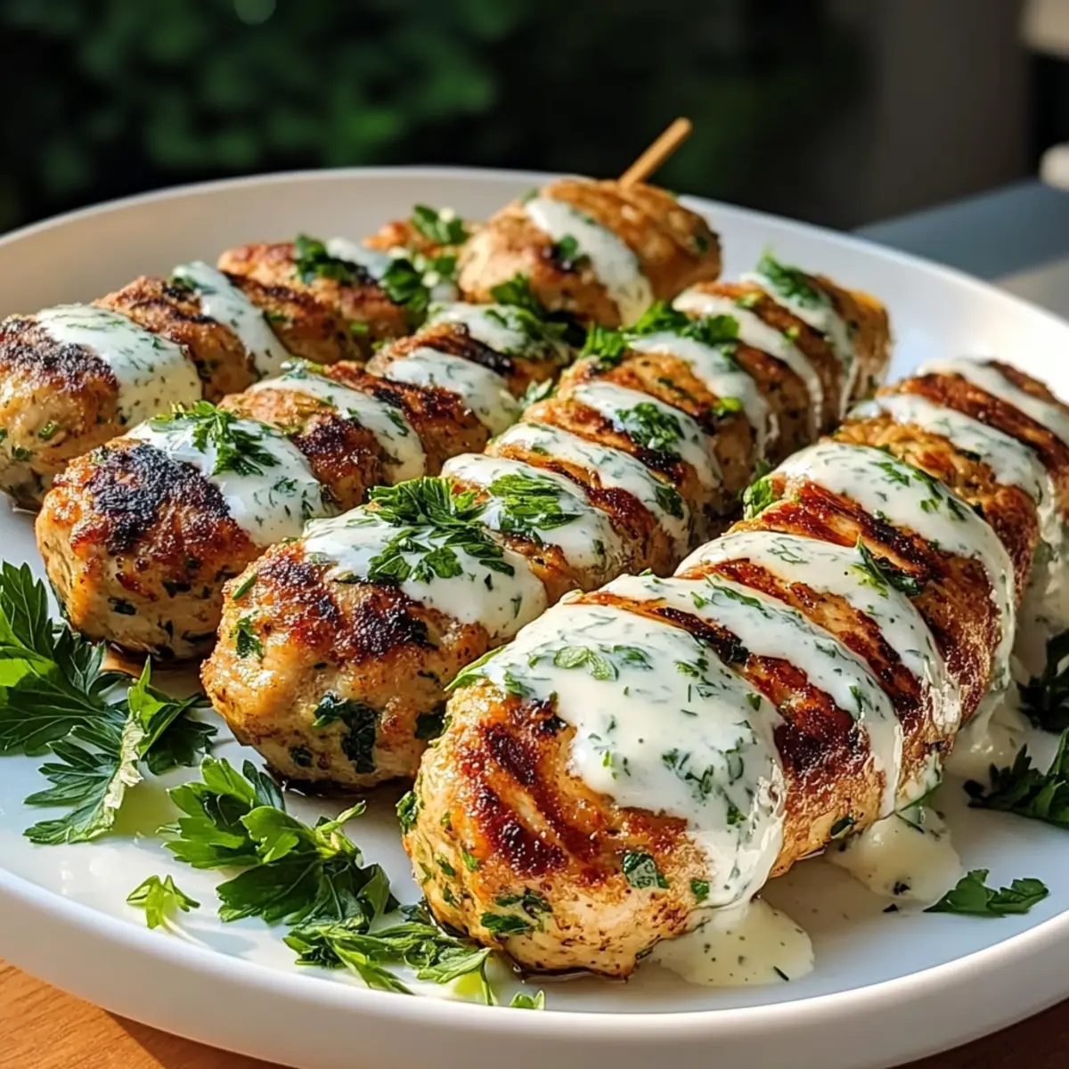 Hähnchen Kofta mit Knoblauch Joghurtsoße genießen