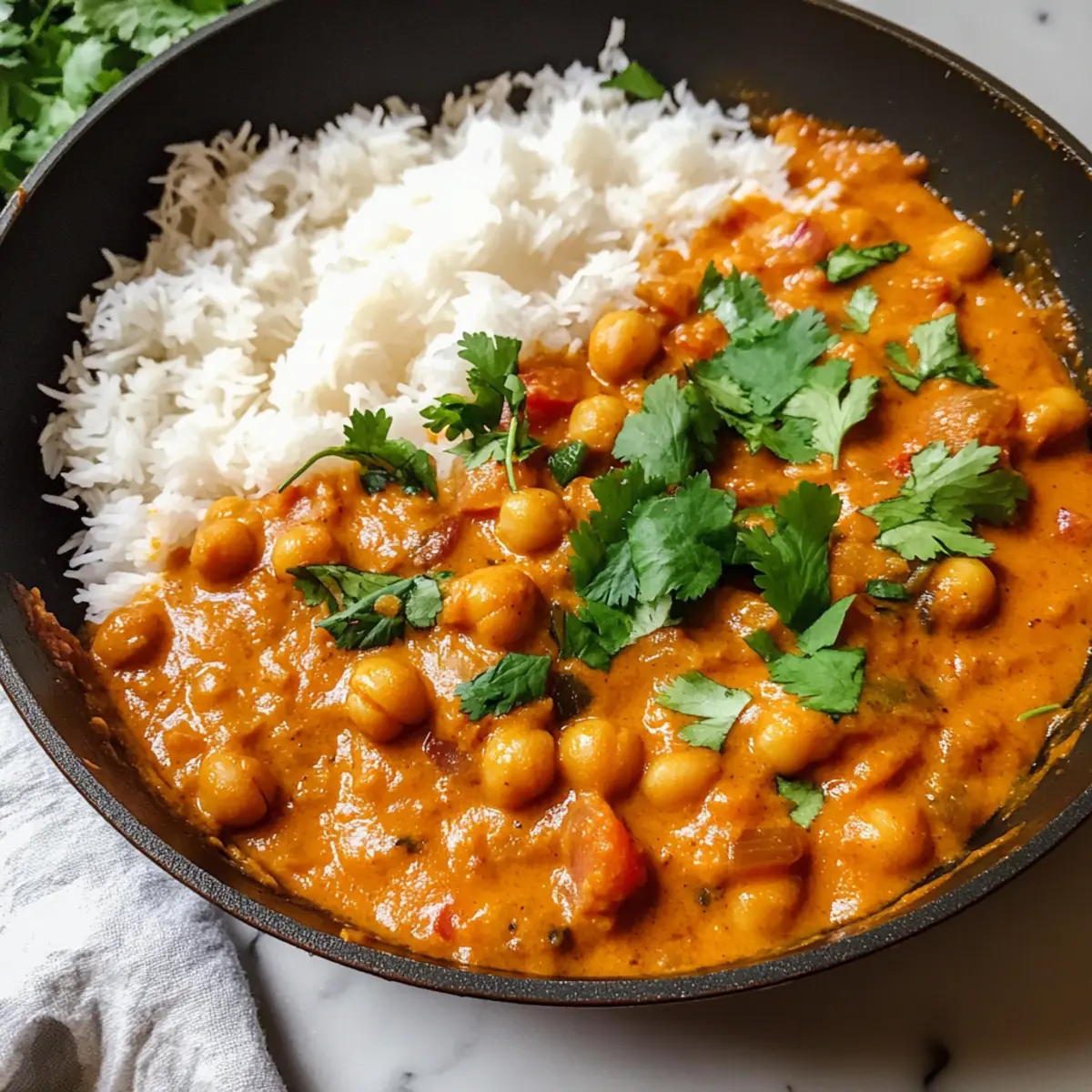 Kichererbsen Tikka Masala aus einer Pfanne