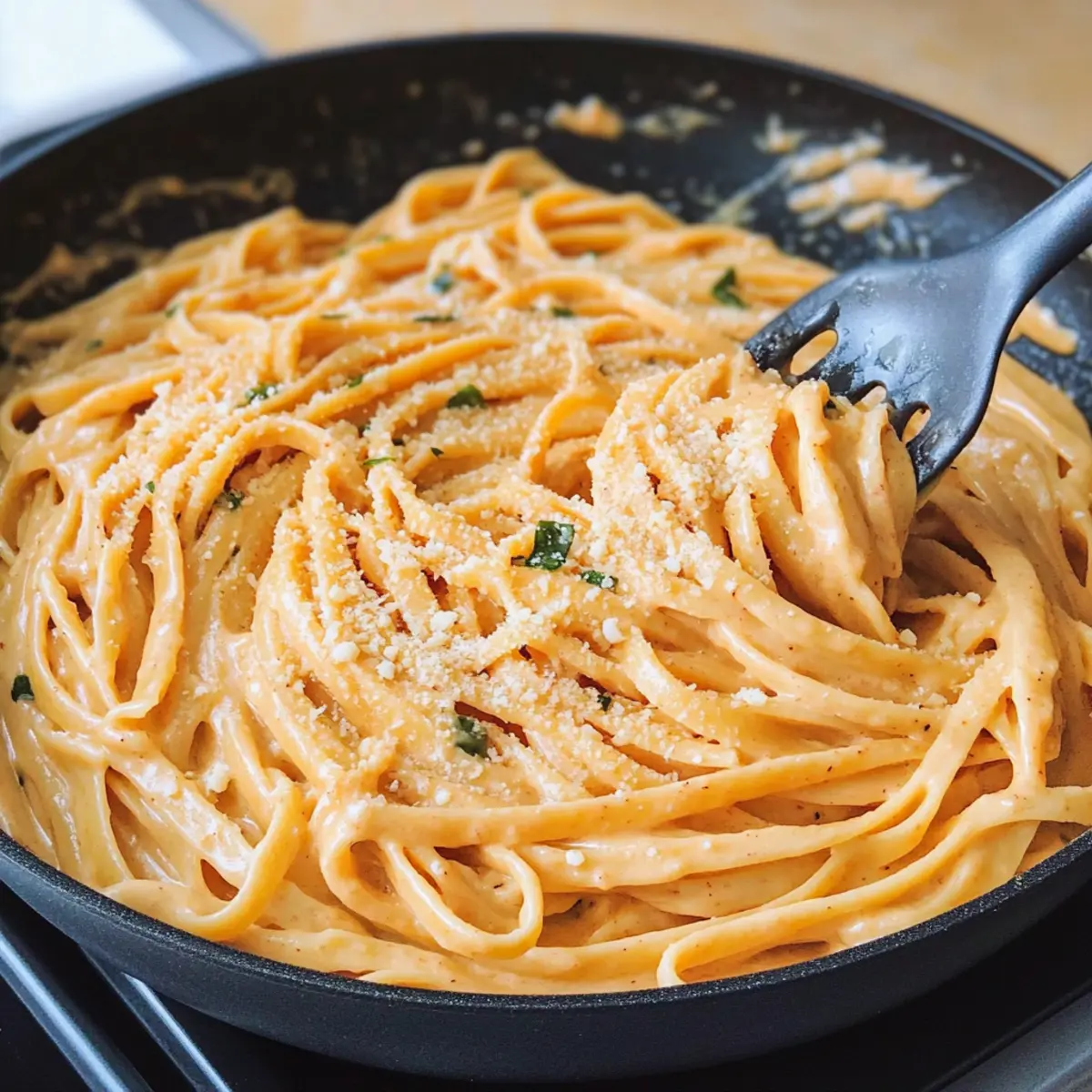 Cremige rote Paprika Alfredo Pasta für ein gesundes Dinner