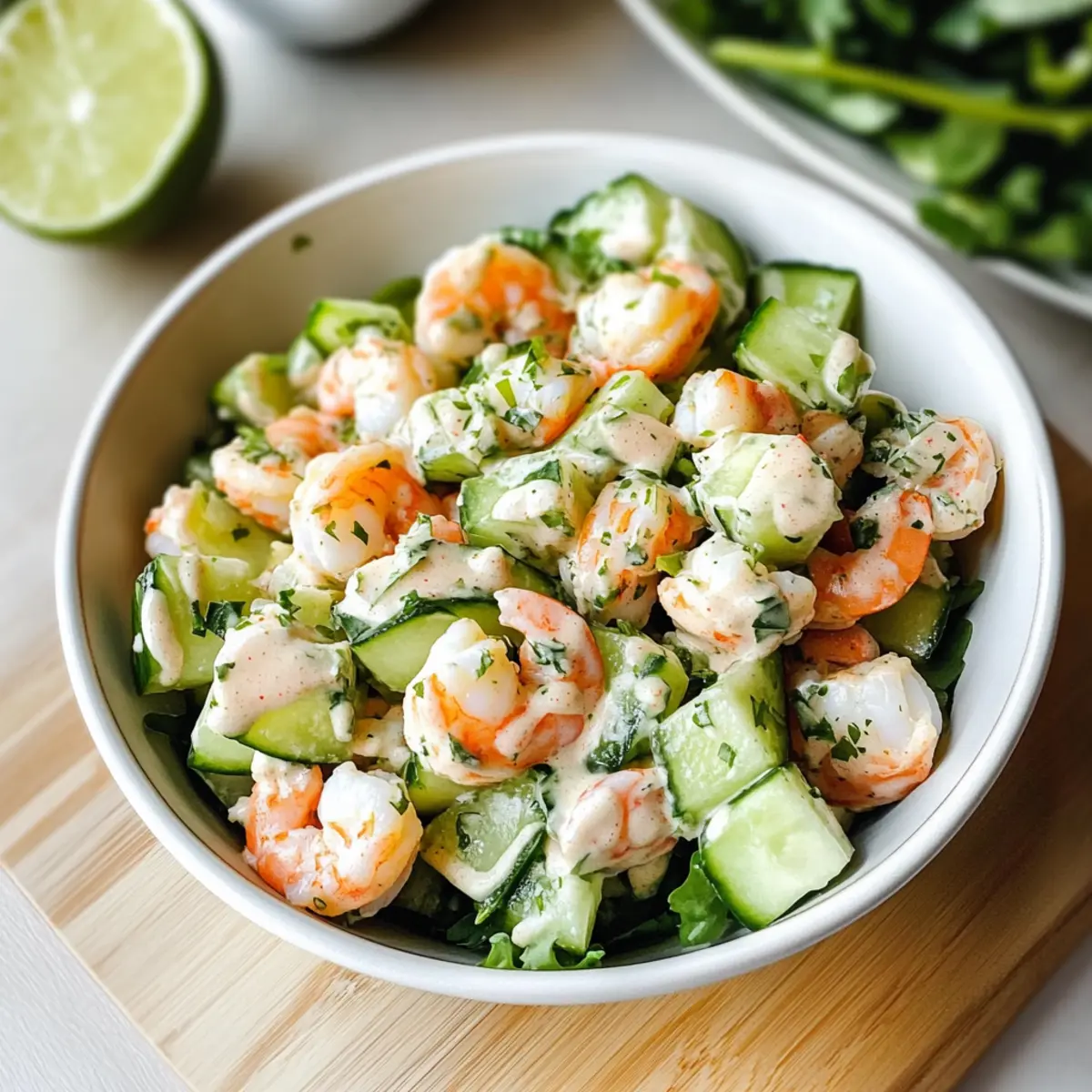Gurken-Garnelen-Salat mit cremigem Limetten-Dressing