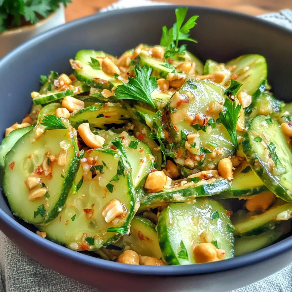 Glutenfreier scharfer Erdnussgurkensalat für den Sommer