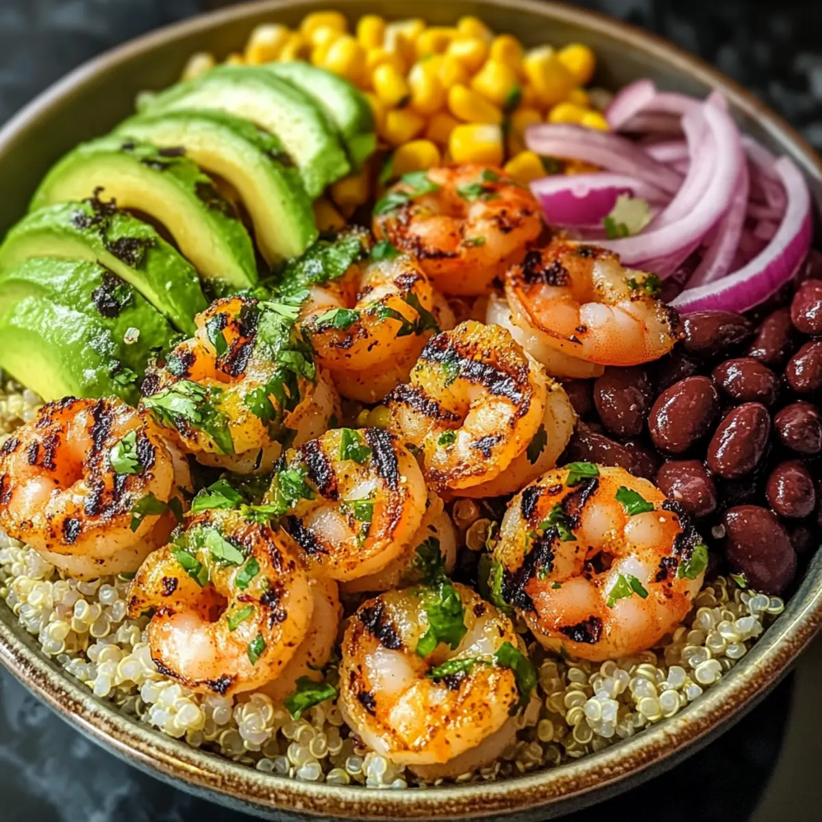 Gegrillte Garnelen-Schüssel mit Koriander-Limetten-Sauce