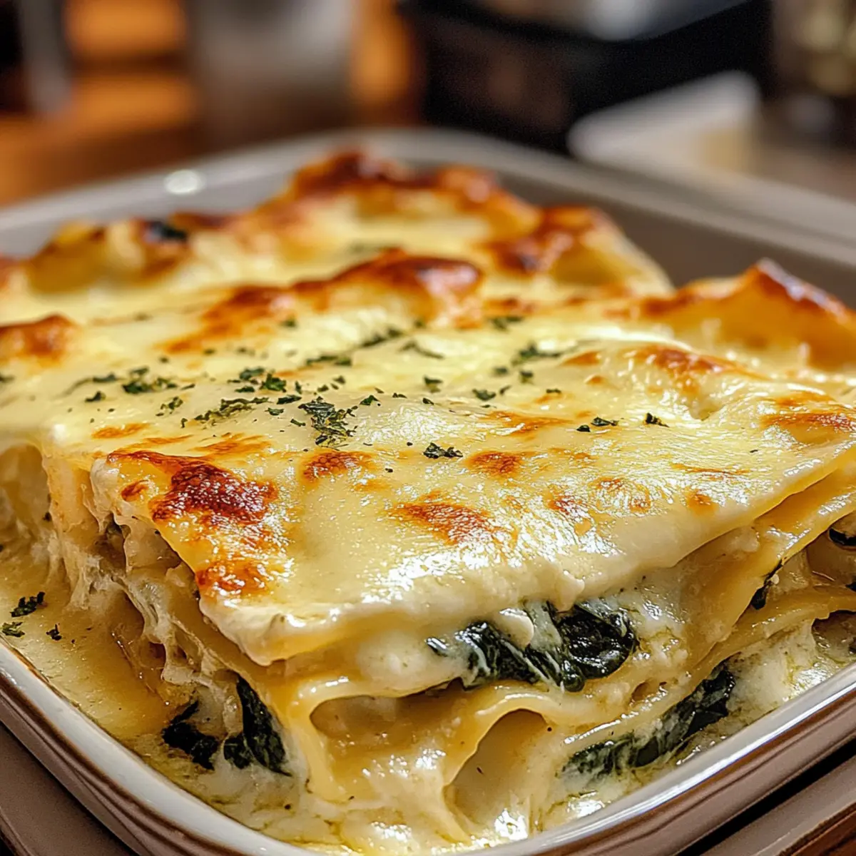 Perfekte cremige weiße Lasagne für Genießer