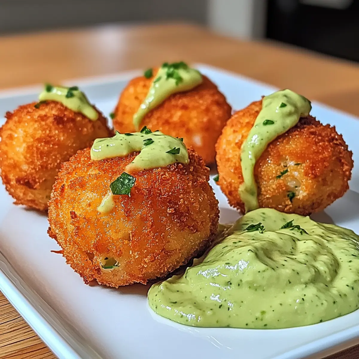 Lachs Bällchen mit cremiger Avocado-Sauce