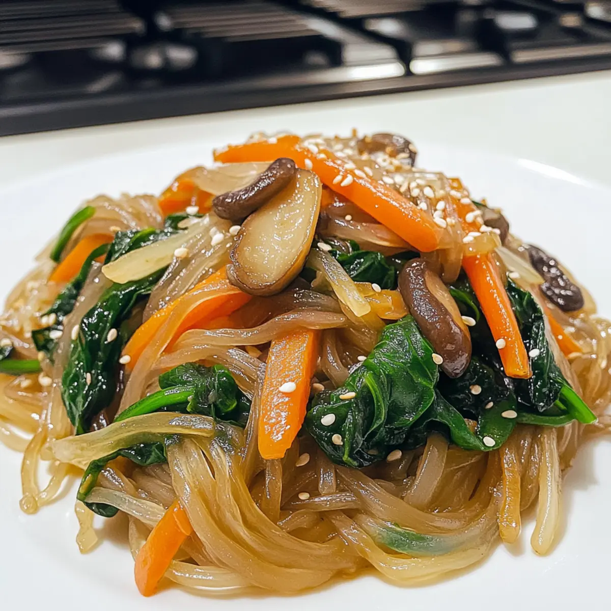 Gemüse Japchae: Leckeres koreanisches Nudelgericht