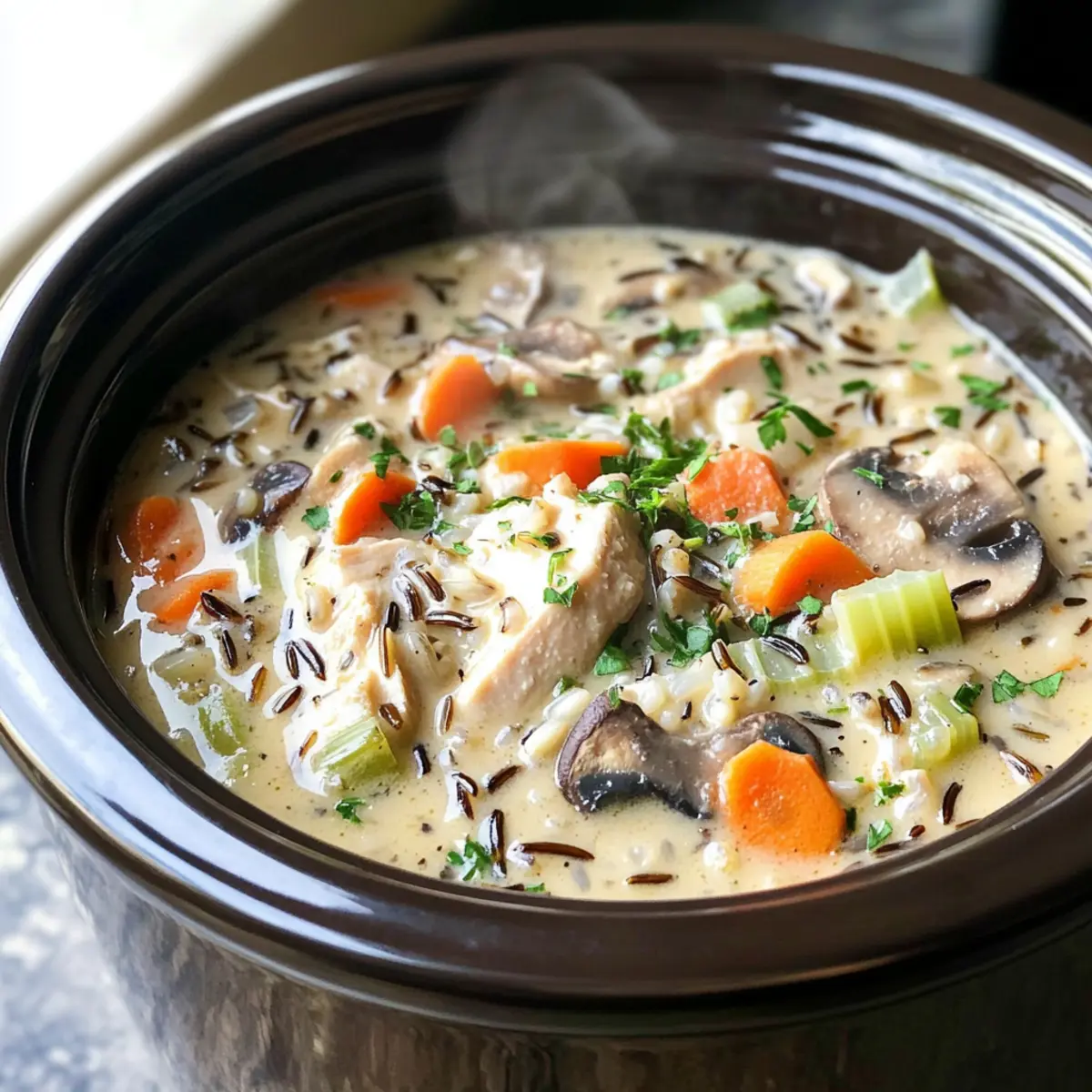 Hühnchen und Wildreis Suppe für kalte Tage