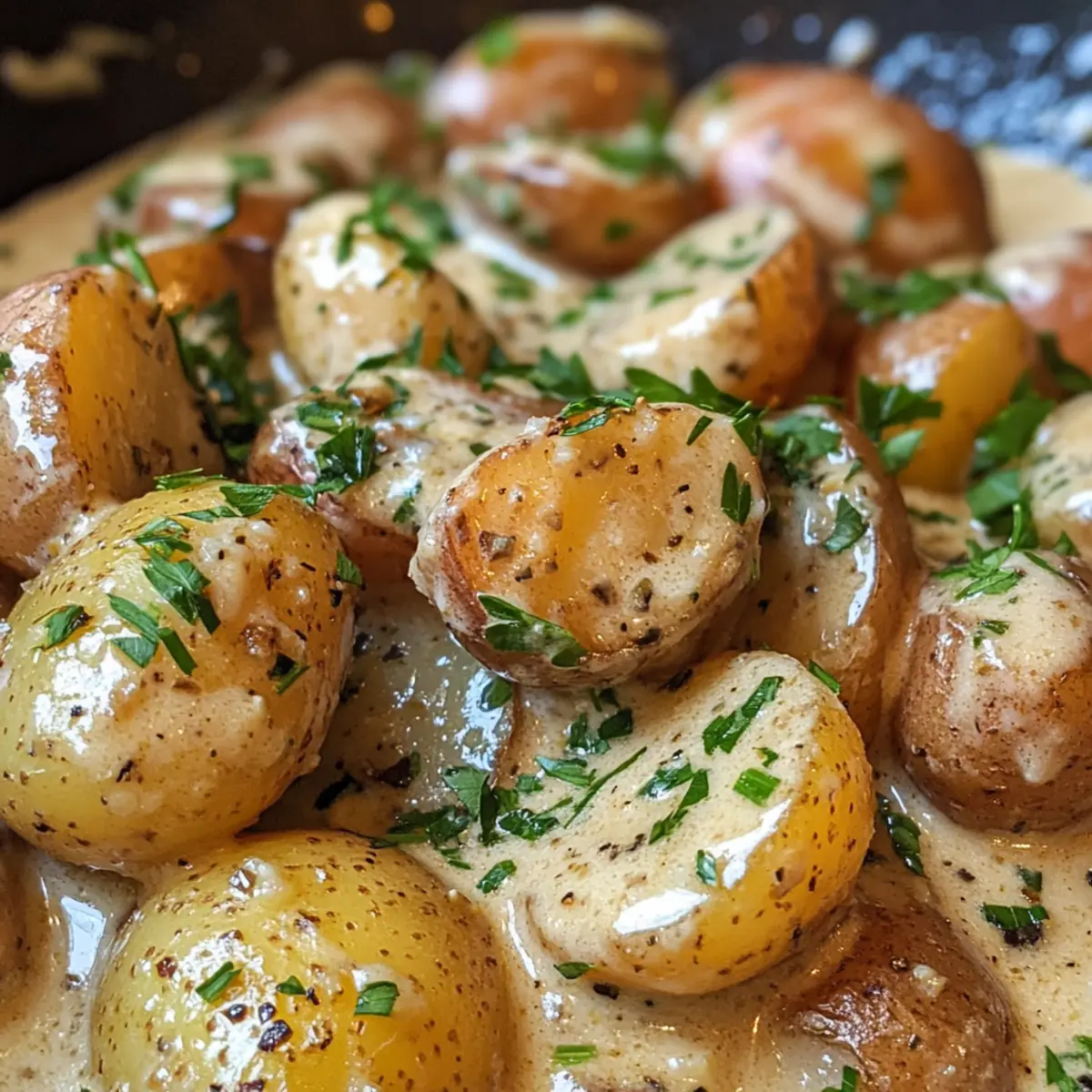 Cremige Knoblauchsauce Baby-Kartoffeln für Genießer