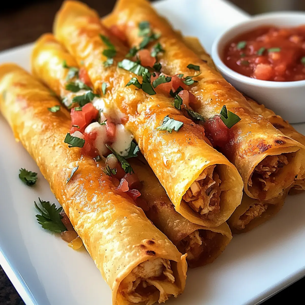 Knusprige im Ofen gebackene Hühnchen-Taquitos genießen