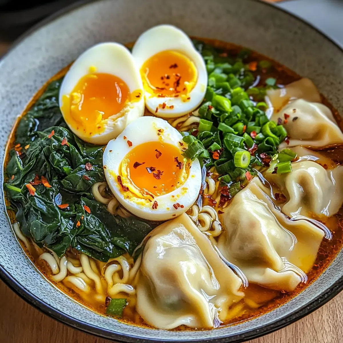 Teigtaschen Ramen Schüssel für schnellen Genuss