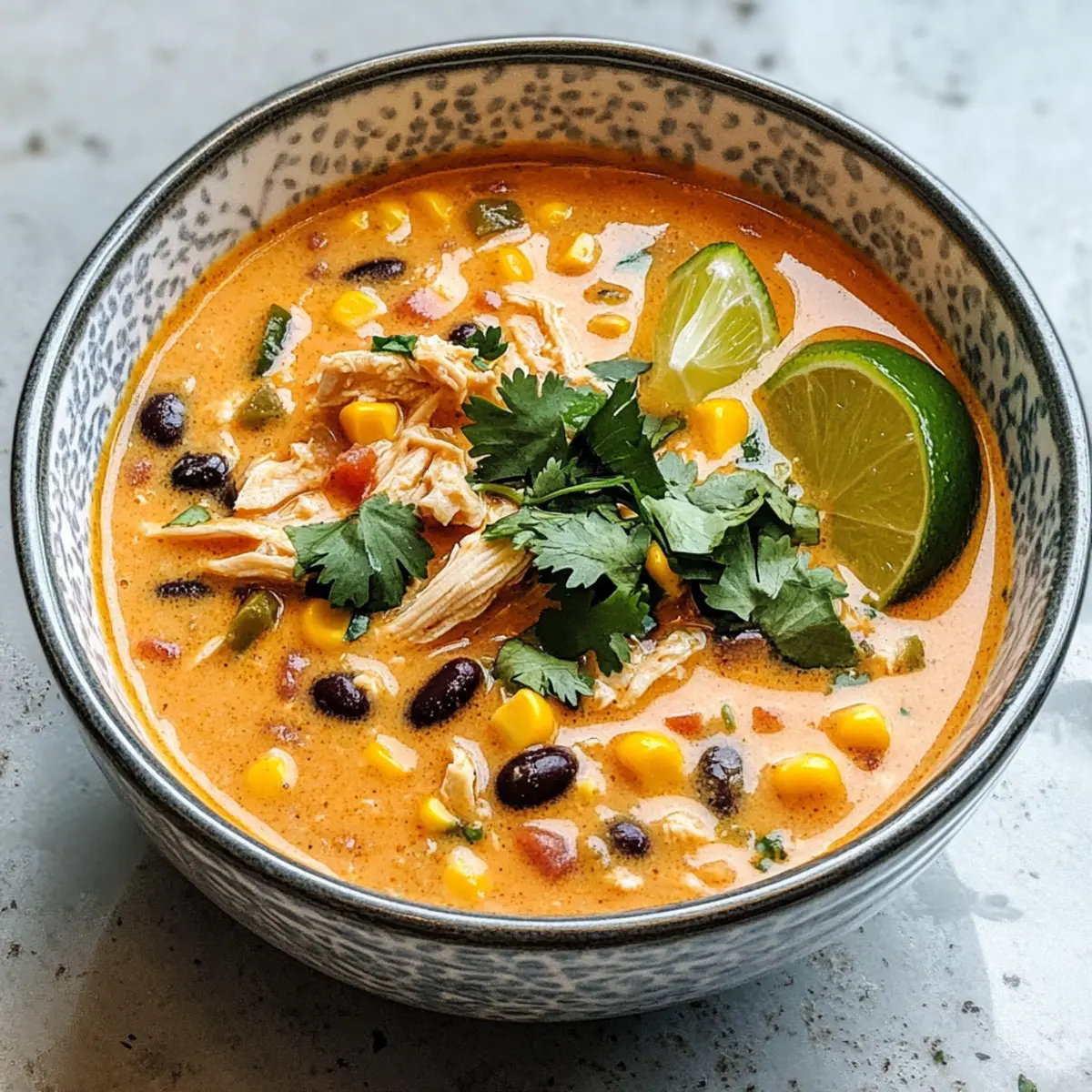 Einfache Hähnchen-, Poblano- und Schwarze-Bohnen-Suppe