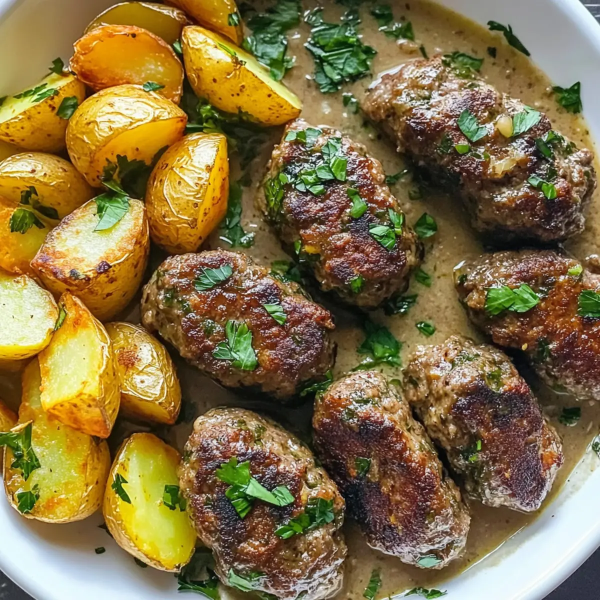 Mundwässernde Tahini-Kofta mit goldenen Kartoffeln