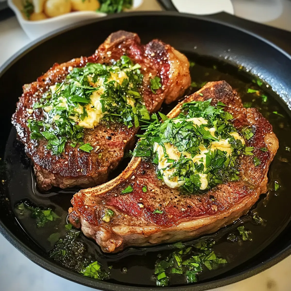Perfekt gebratener Steak mit Knoblauchbutter genießen