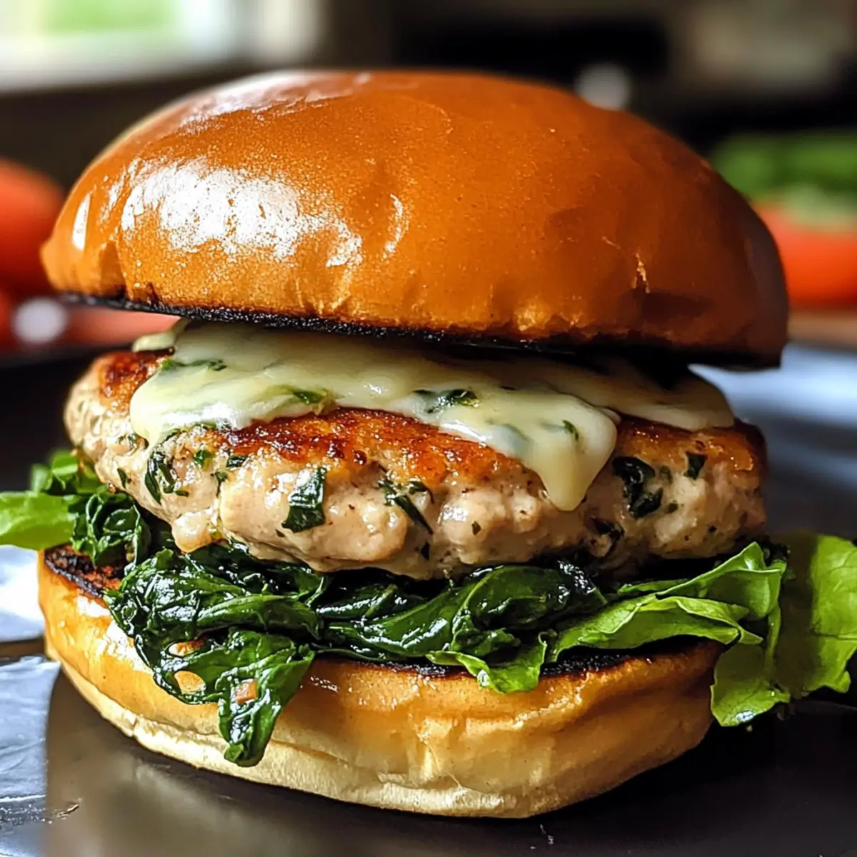 Weiße Cheddar Spinat Hühnchenburger für die Familie