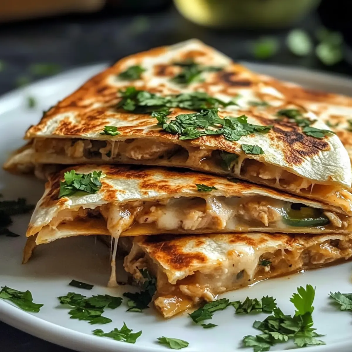 Köstliche Hühnchen Quesadilla mit würziger Soße