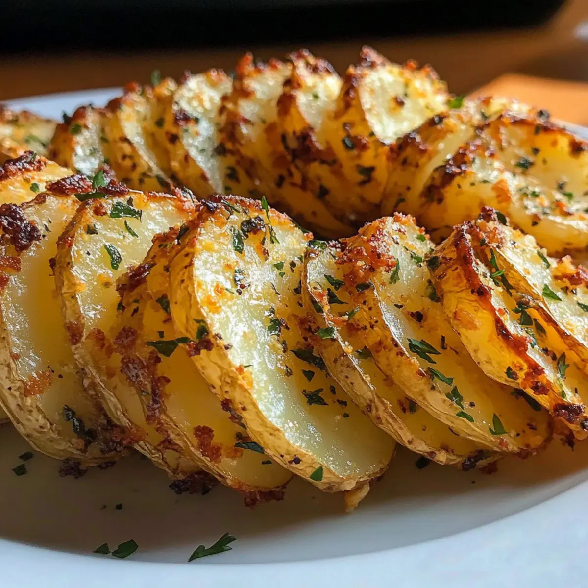 Knusprige Knoblauchbutter-Akkordeon-Kartoffeln genießen