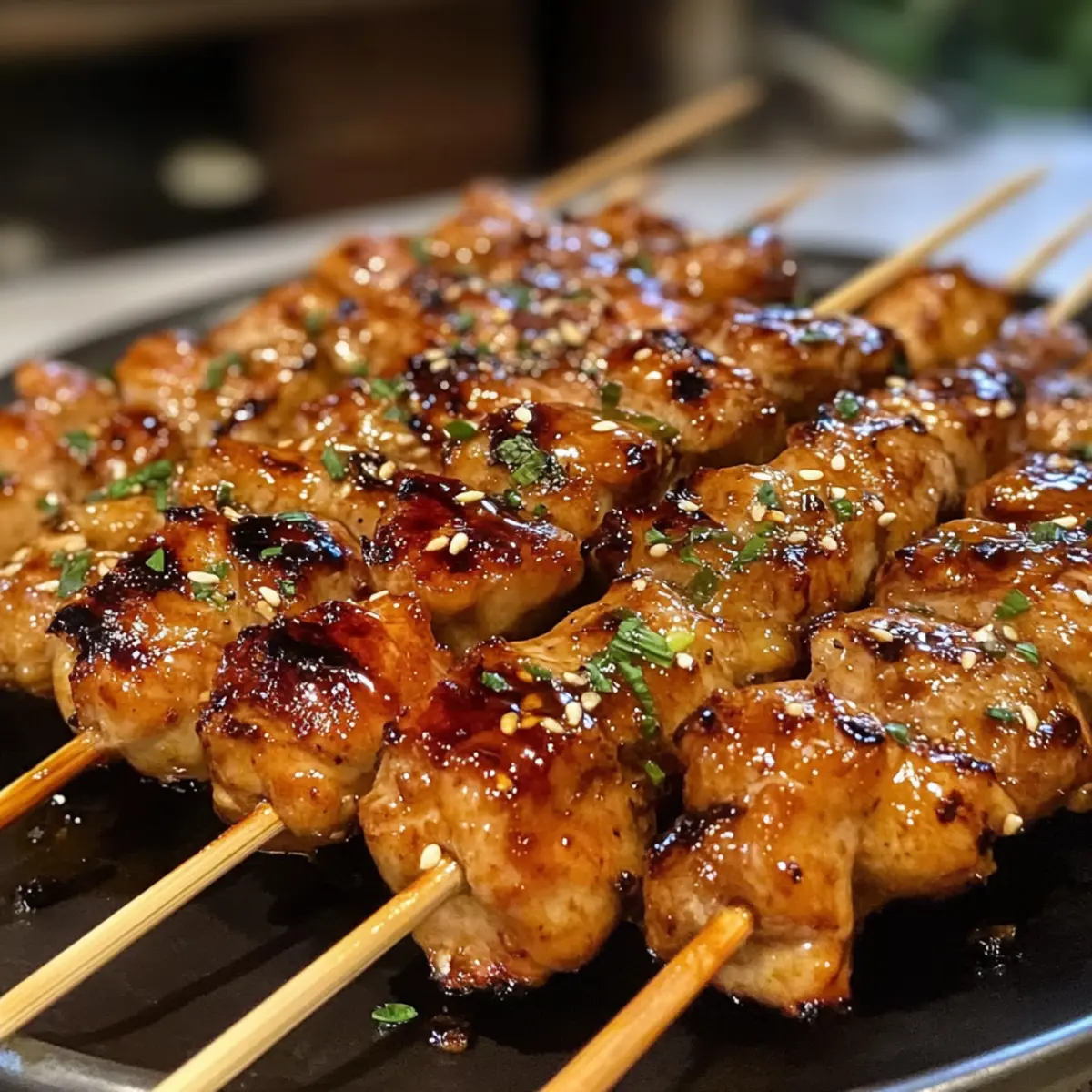 Leckere Yakitori Hähnchen-Spieße mit Glanzsauce