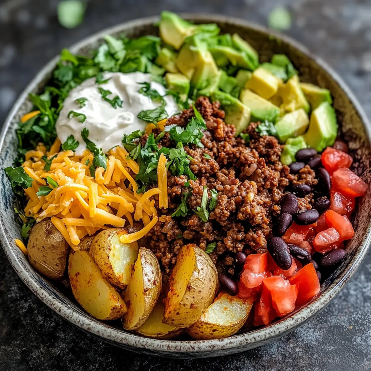 Beladene Kartoffel-Taco-Schüssel für alle Taco-Fans