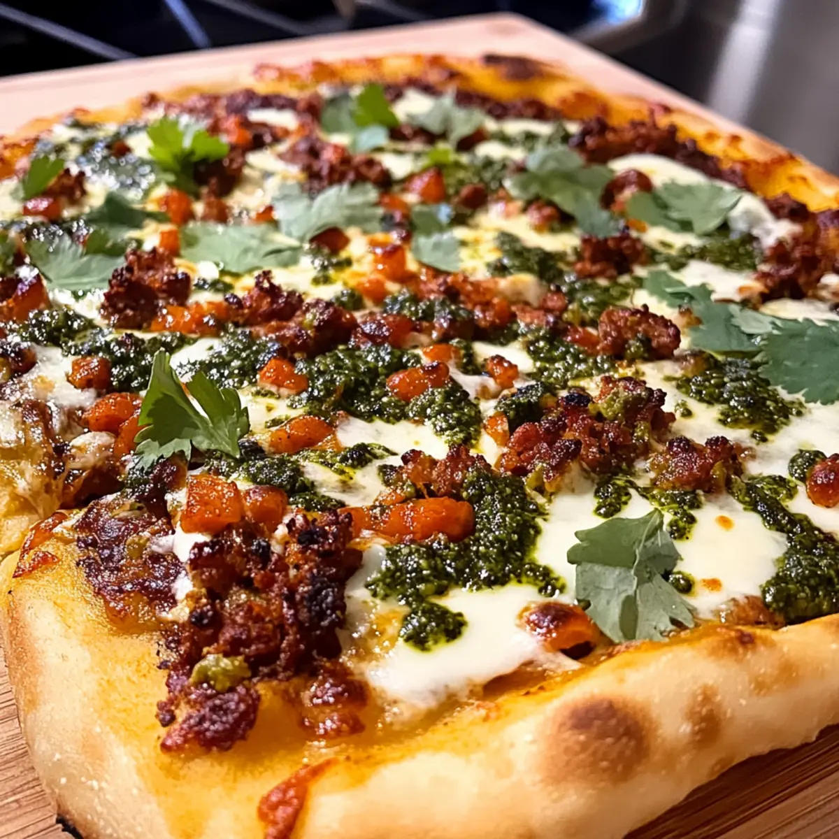 Mexikanische Pizza mit Chorizo und Korianderpesto