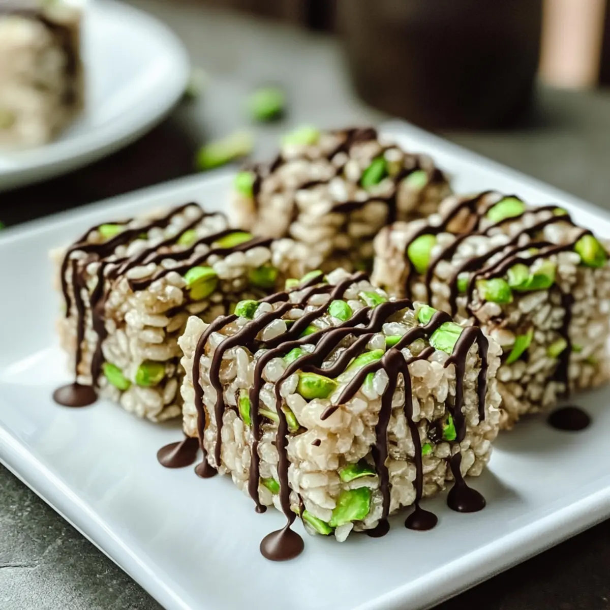 Pistazien-Reis-Krispies mit Schokoladensoße