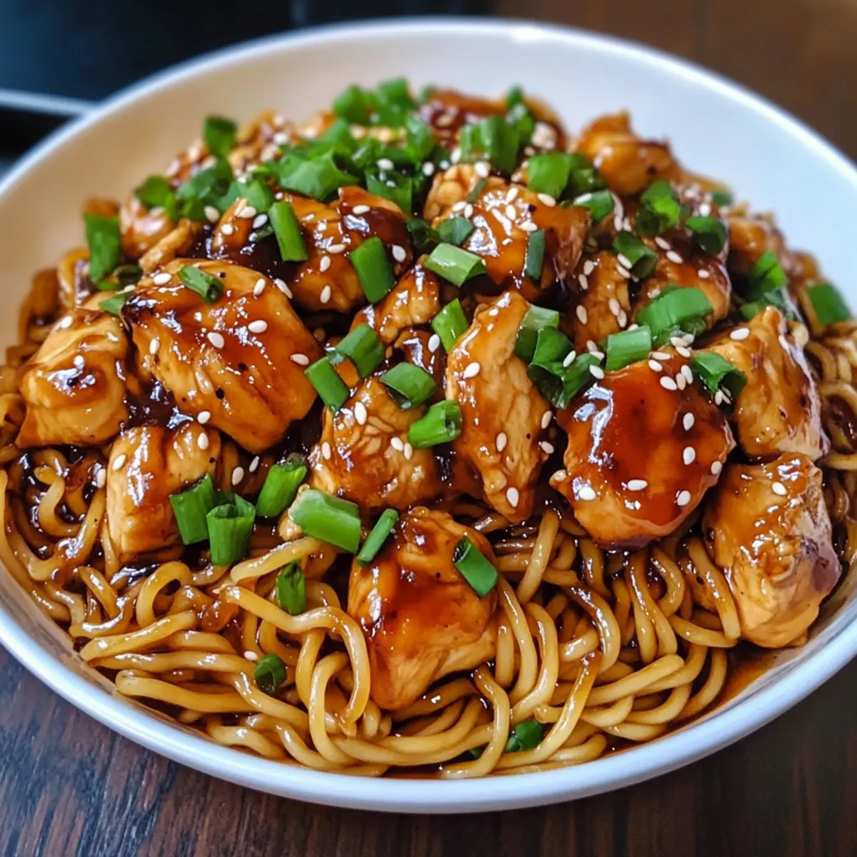 Klebrige Knoblauch-Hühnchen-Nudeln für schnelle Genussmomente