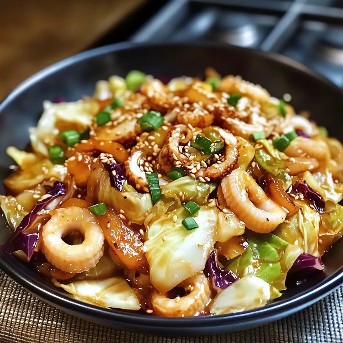 Kohlgemüse und Tintenfisch Pfanne schnell gemacht