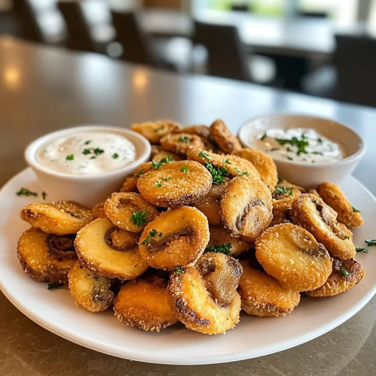 Gebratene geschnittene Champignons mit Ranch-Sauce