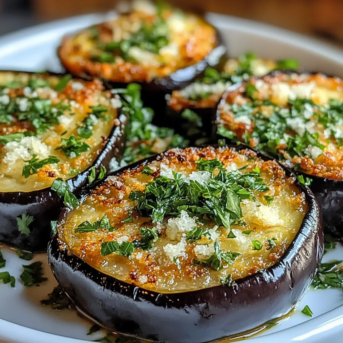 Knoblauch Kräuter Kruste Auberginenscheiben Genuss