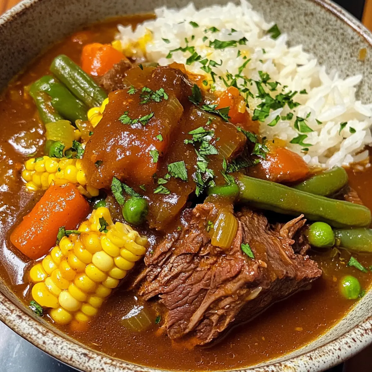 Herzhafter Rindfleischeintopf Schüssel mit Reis