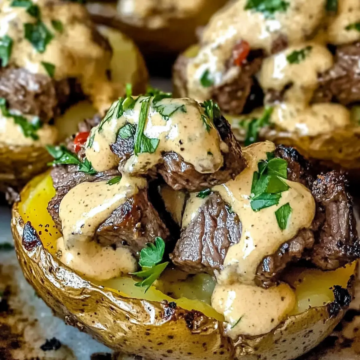 Beladene Kartoffel mit Steakbissen für Genießer