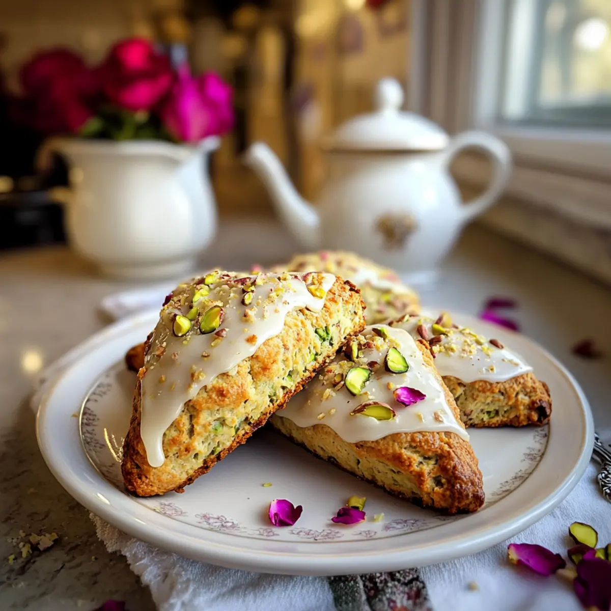 Pistazien-Rosen-Scones für den perfekten Teegenuss