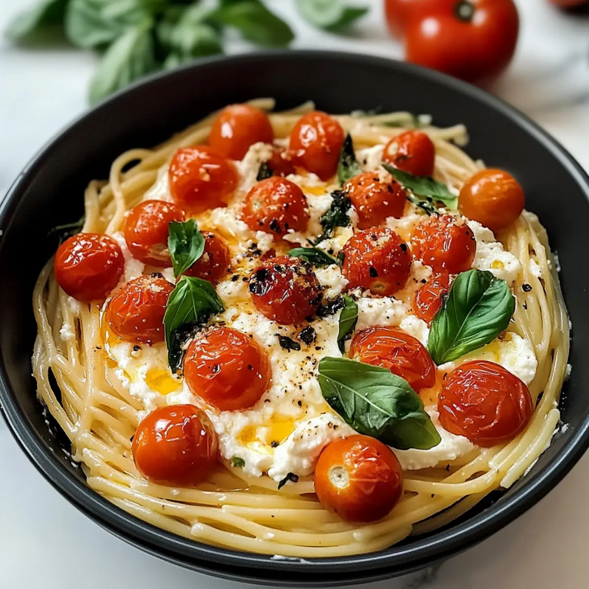 Geröstete Tomaten und Knoblauch Ricotta Pasta schnell zubereitet