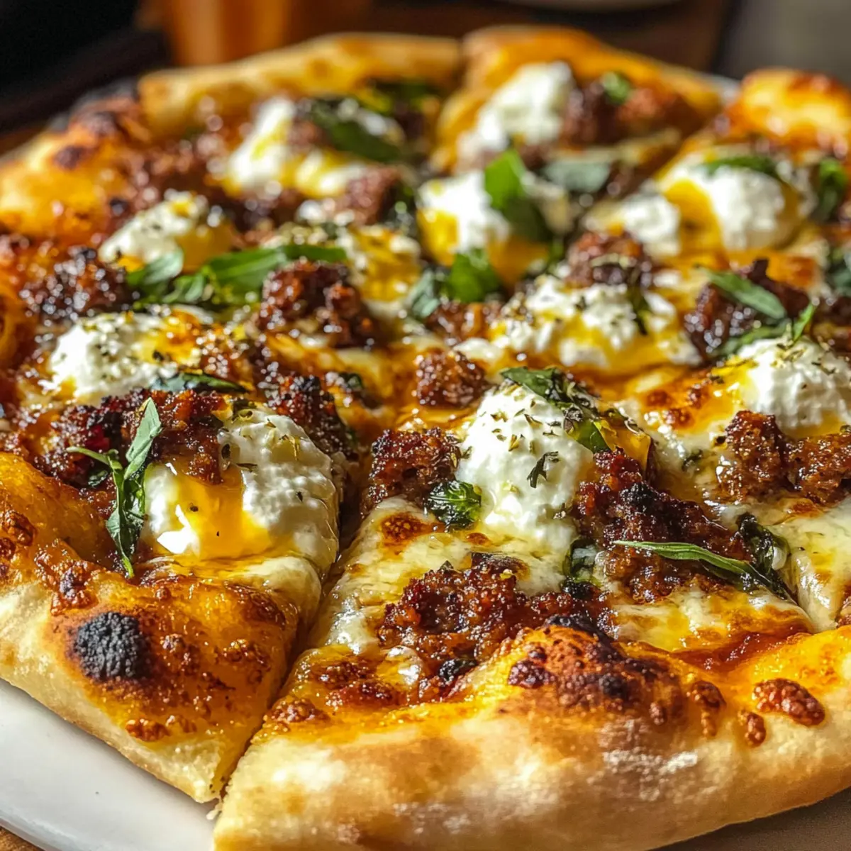 Wurst Ricotta Honig Heiße Pizza ganz einfach lecker