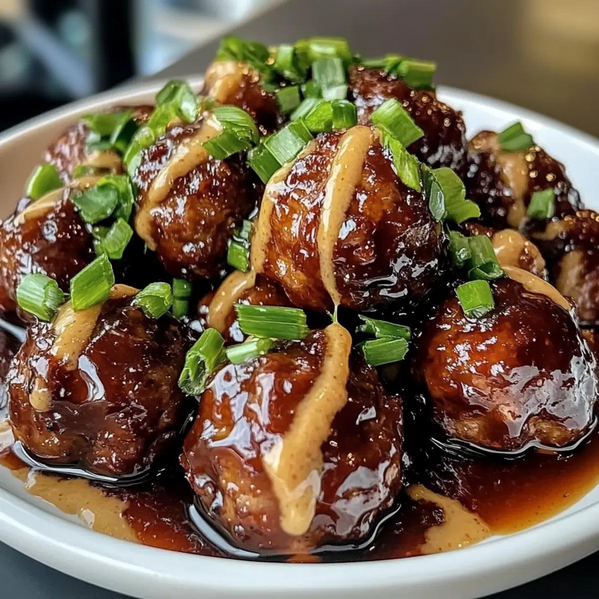 Klebrige Hoisin-Fleischbällchen mit Frühlingszwiebelsoße