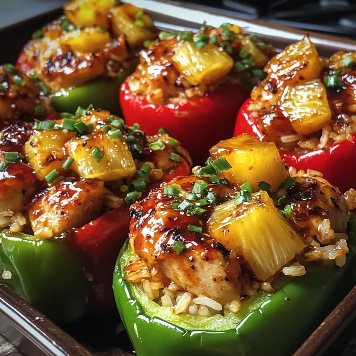 Teriyaki Ananas Hähnchen in gefüllten Paprika