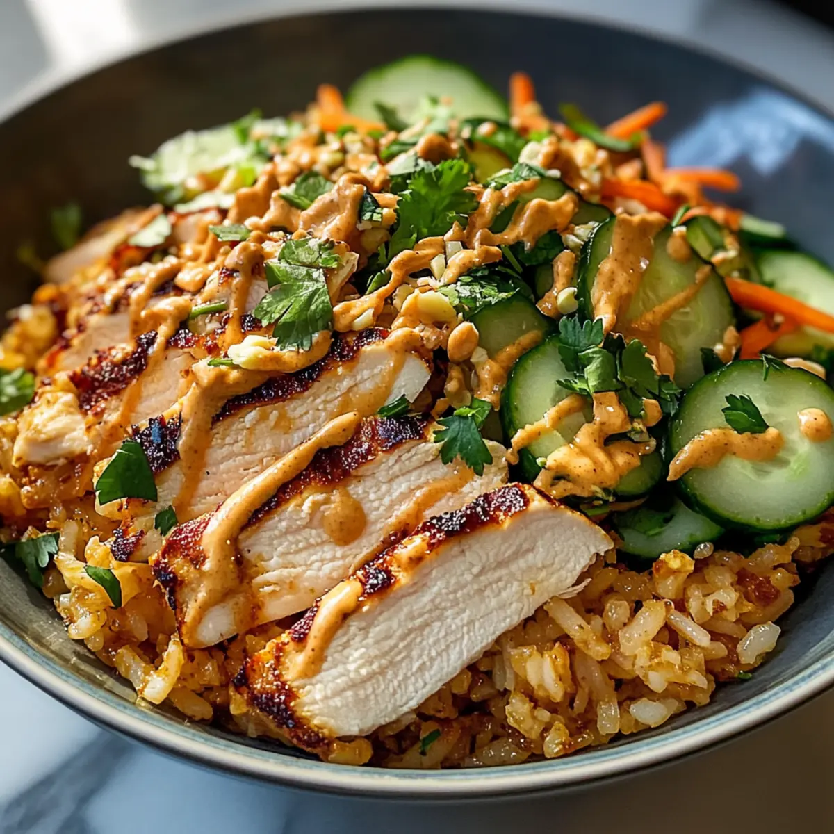 Beste knusprige Hühnchen-Reis-Salat mit Erdnussdressing