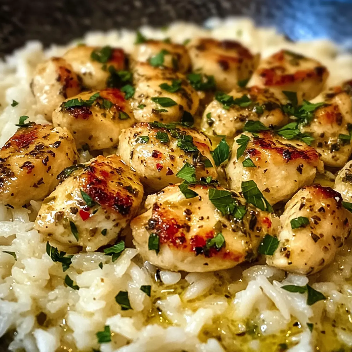Hühnchen Scampi mit cremigem Knoblauch Parmesan Reis