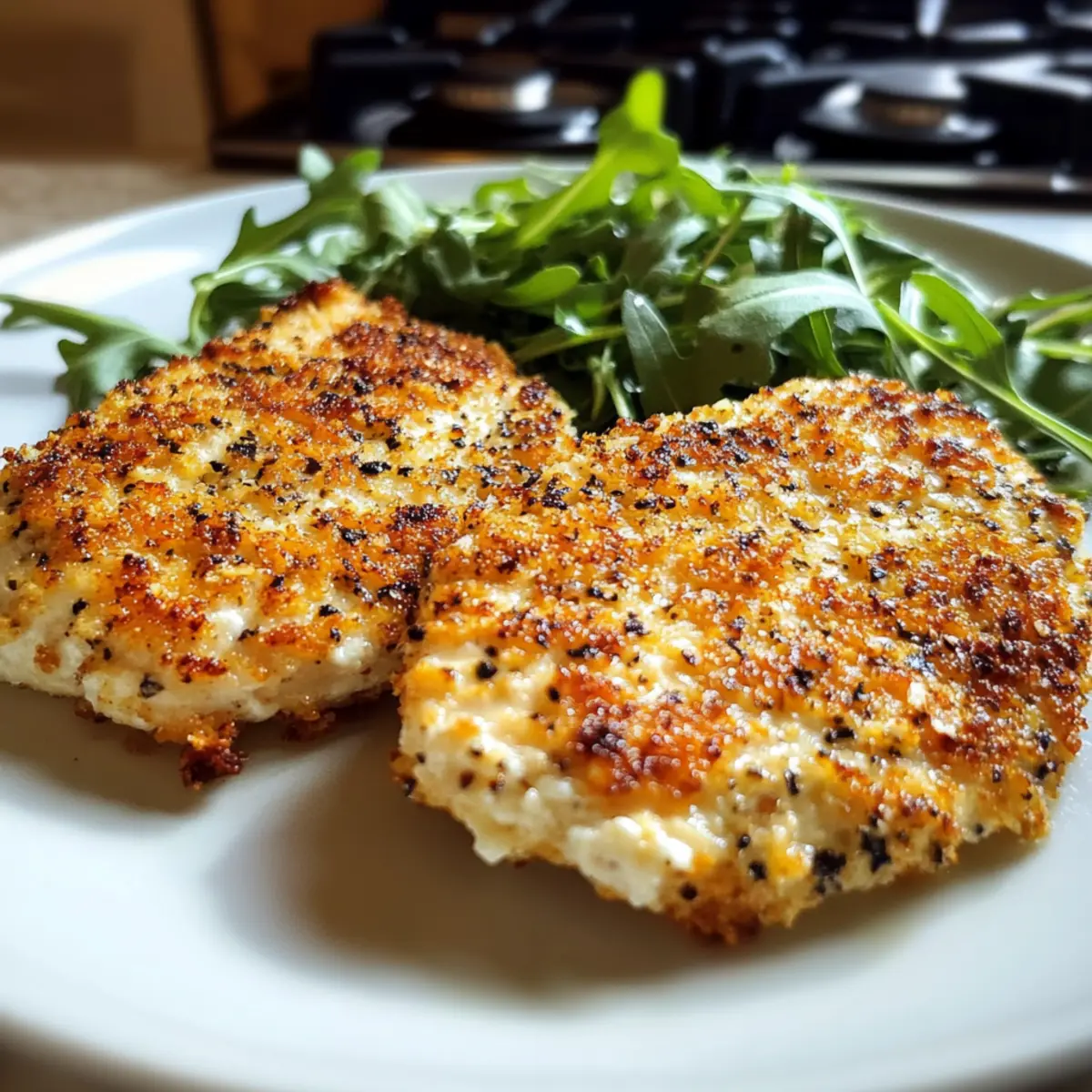 Hühnchenfilets mit Hüttenkäse-Kruste in 20 Minuten