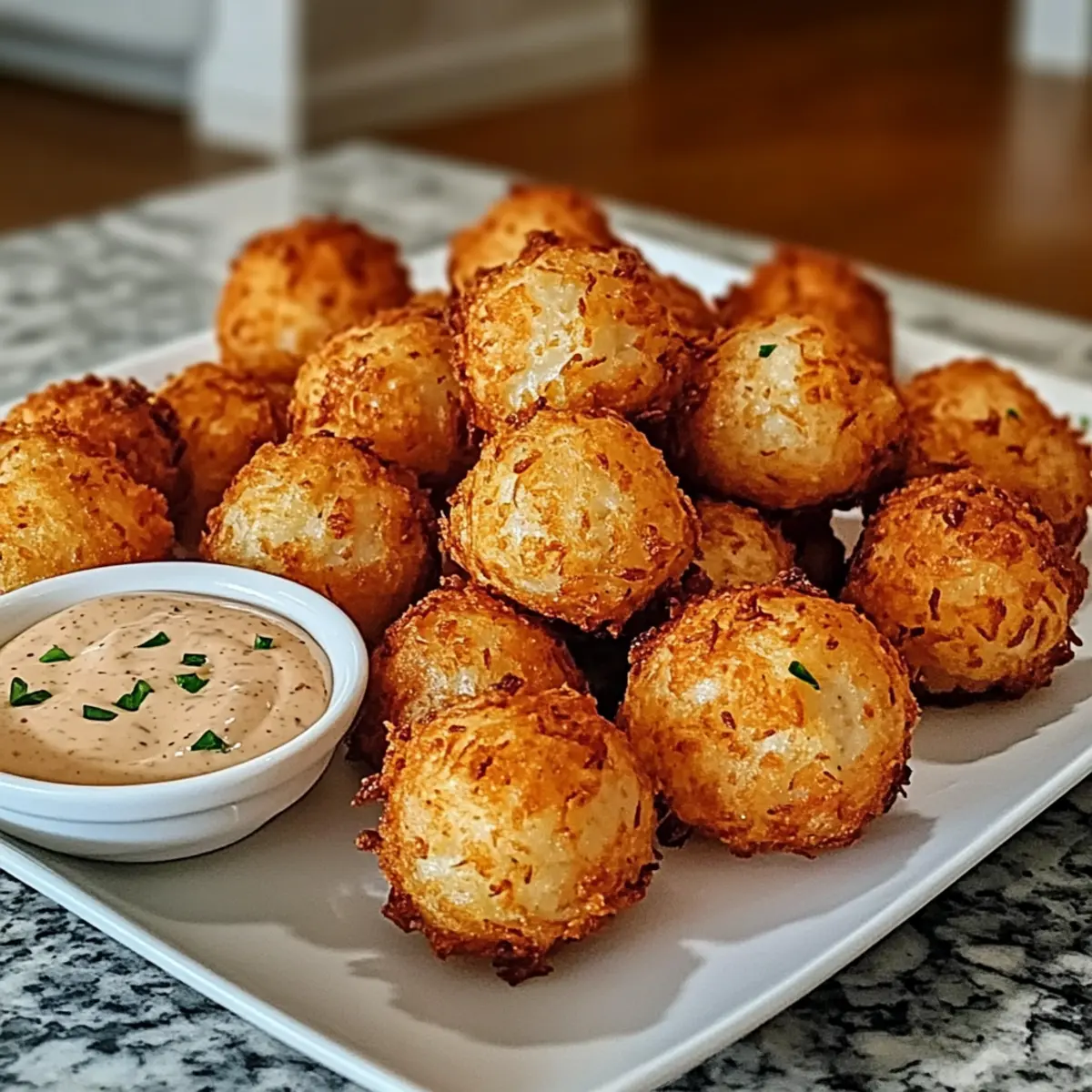 Knusprige frittierte Zwiebelbällchen mit Cajun-Dip
