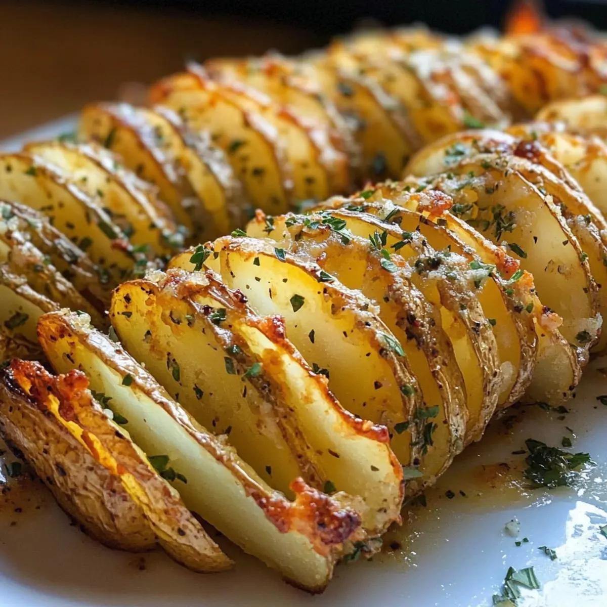 Knusprige Knoblauch-Butter-Akkordeon-Kartoffeln Leckerer Snack