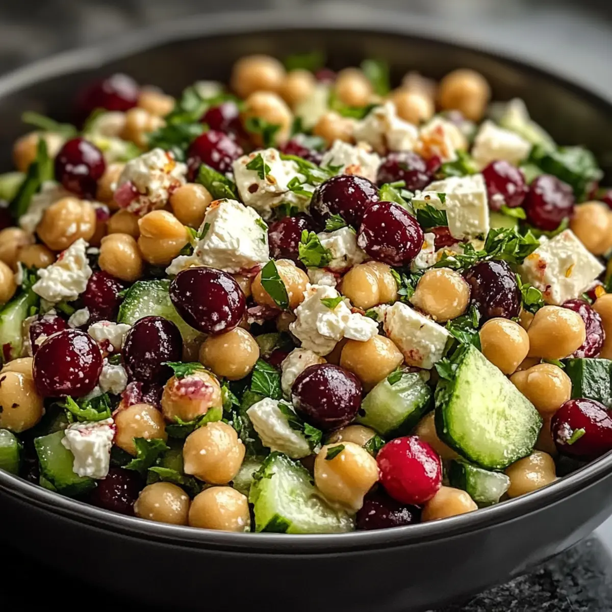 Feta Cranberry Kichererbsensalat mit Zitronenvinaigrette