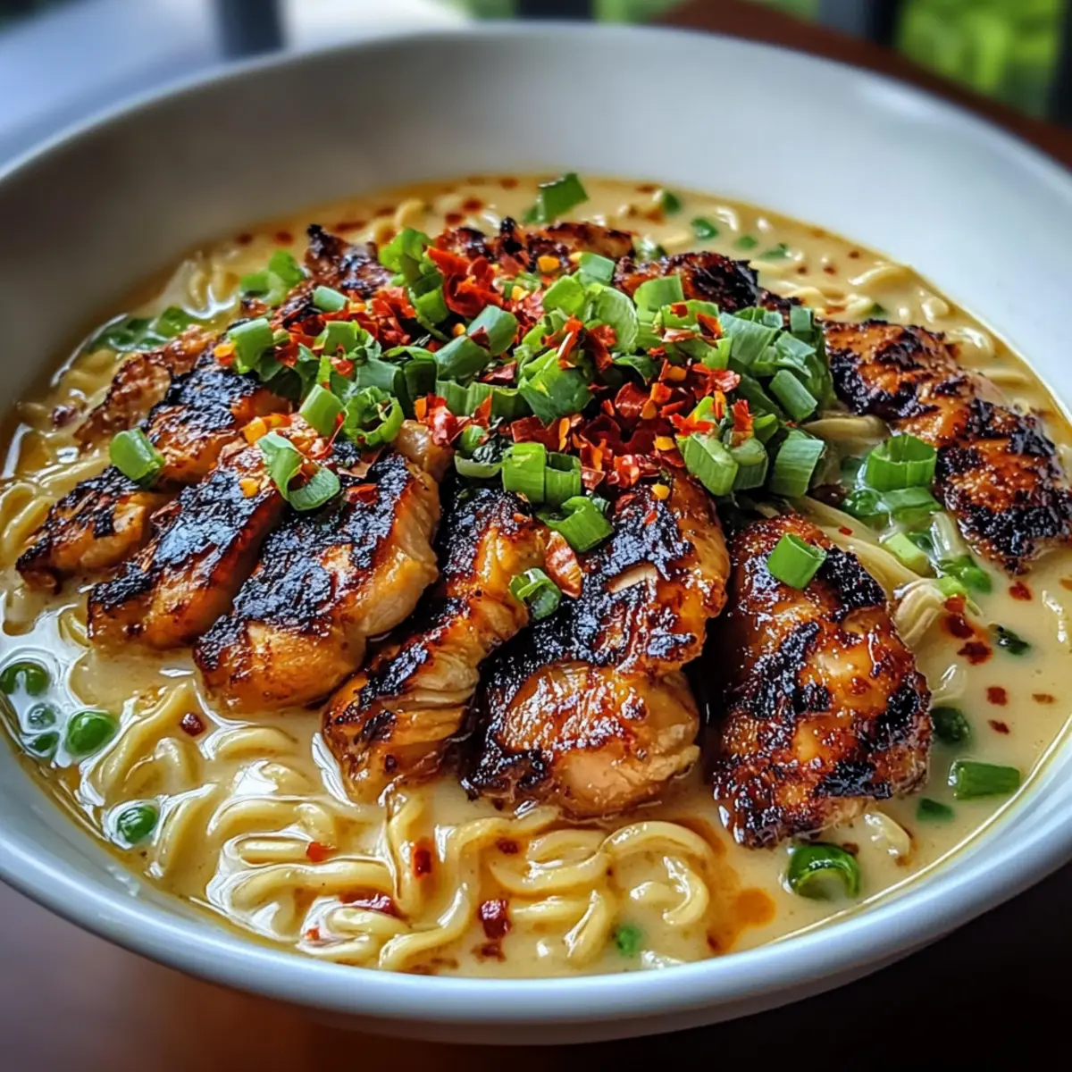Feurige Hähnchenramen in cremiger Knoblauchsauce