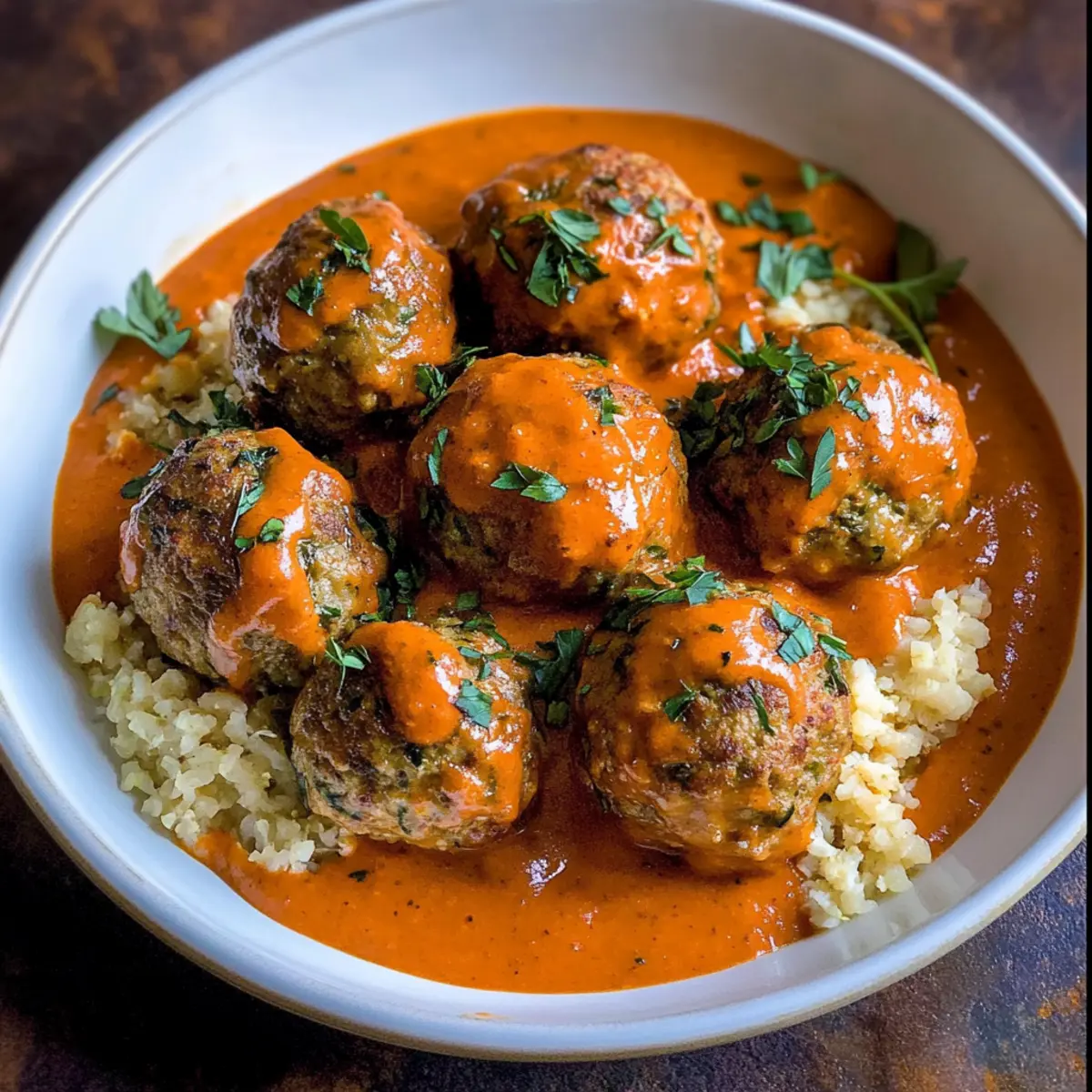 Griechische Fleischbällchen mit gerösteter Paprika-Sauce
