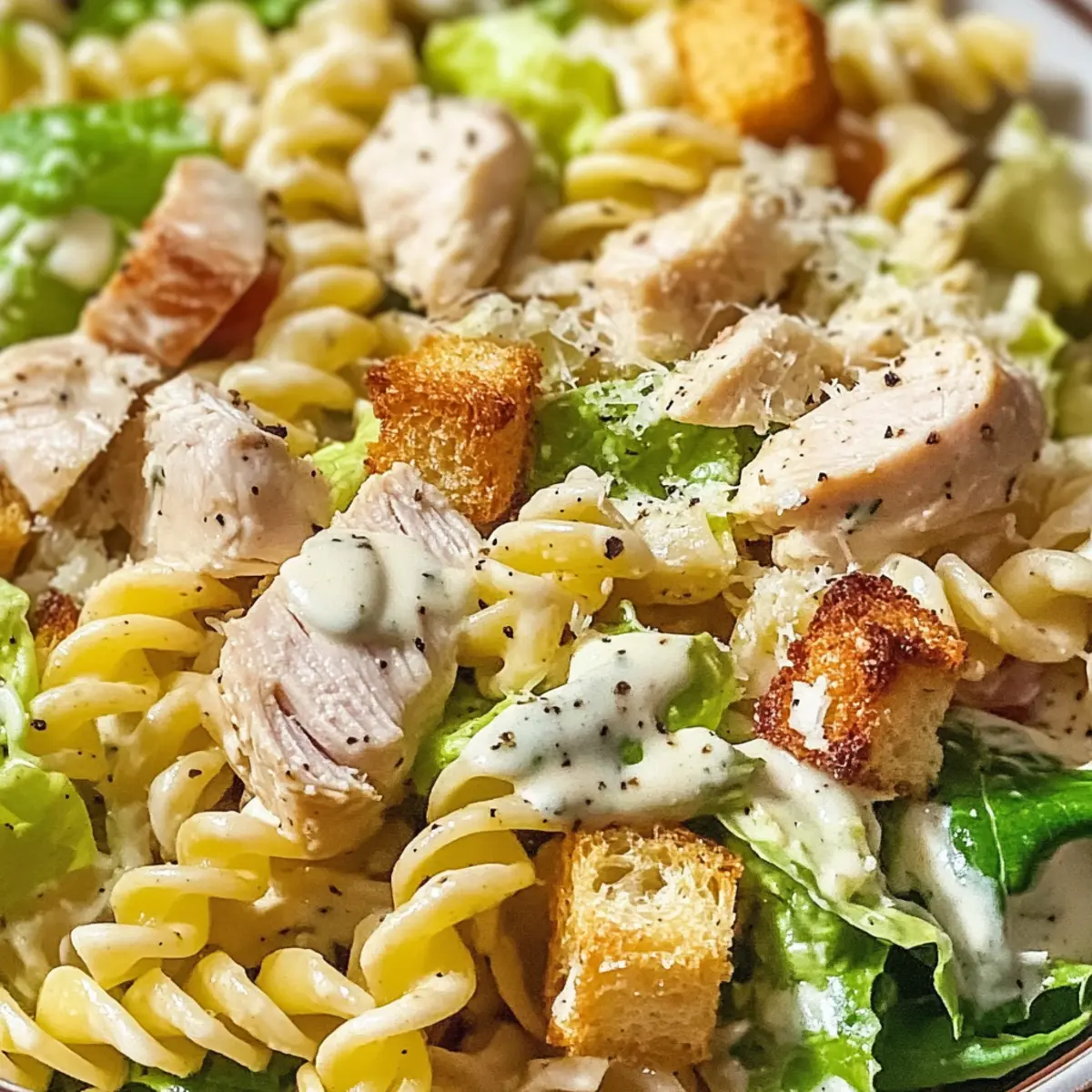 Hähnchen Caesar Nudelsalat für schnelle Abende