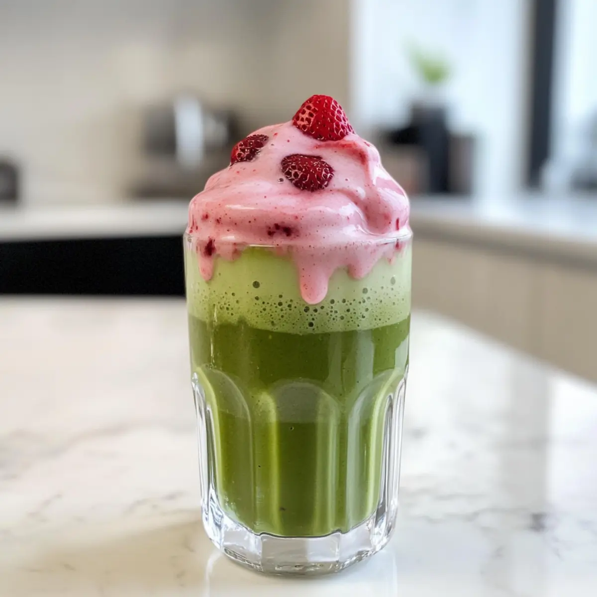 Iced Matcha Latte mit Erdbeer-Kalte-Schaum rezept