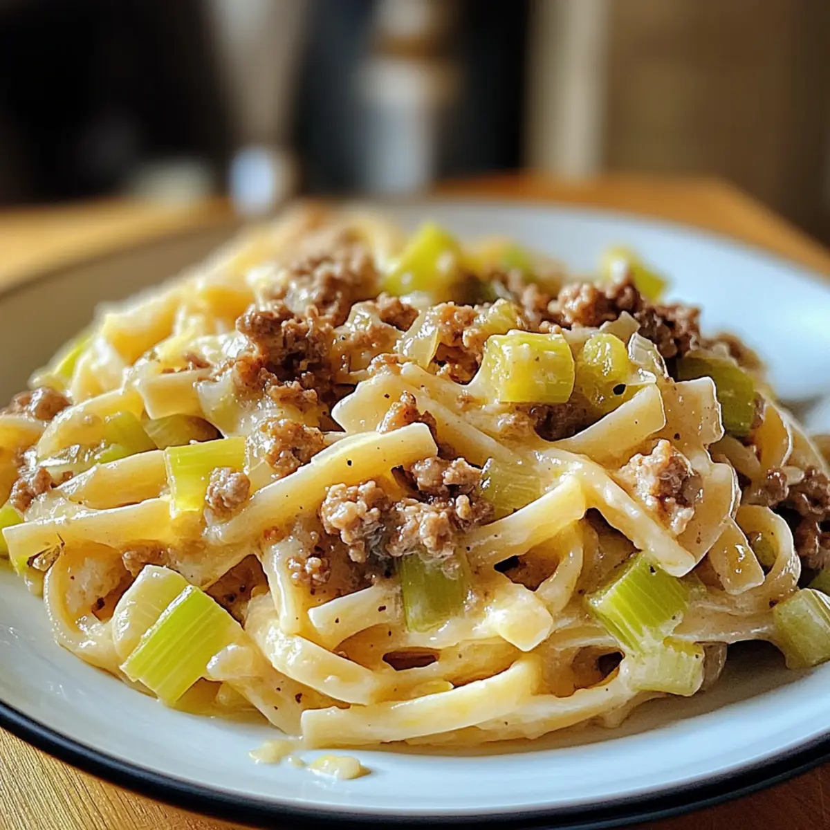Käse-Lauch Pasta mit Hackfleisch schnell & lecker