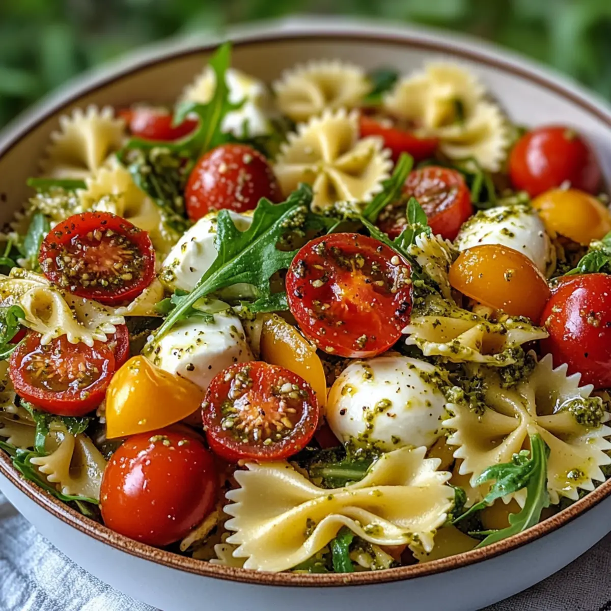 Mediterraner Nudelsalat mit Pesto in 15 Minuten