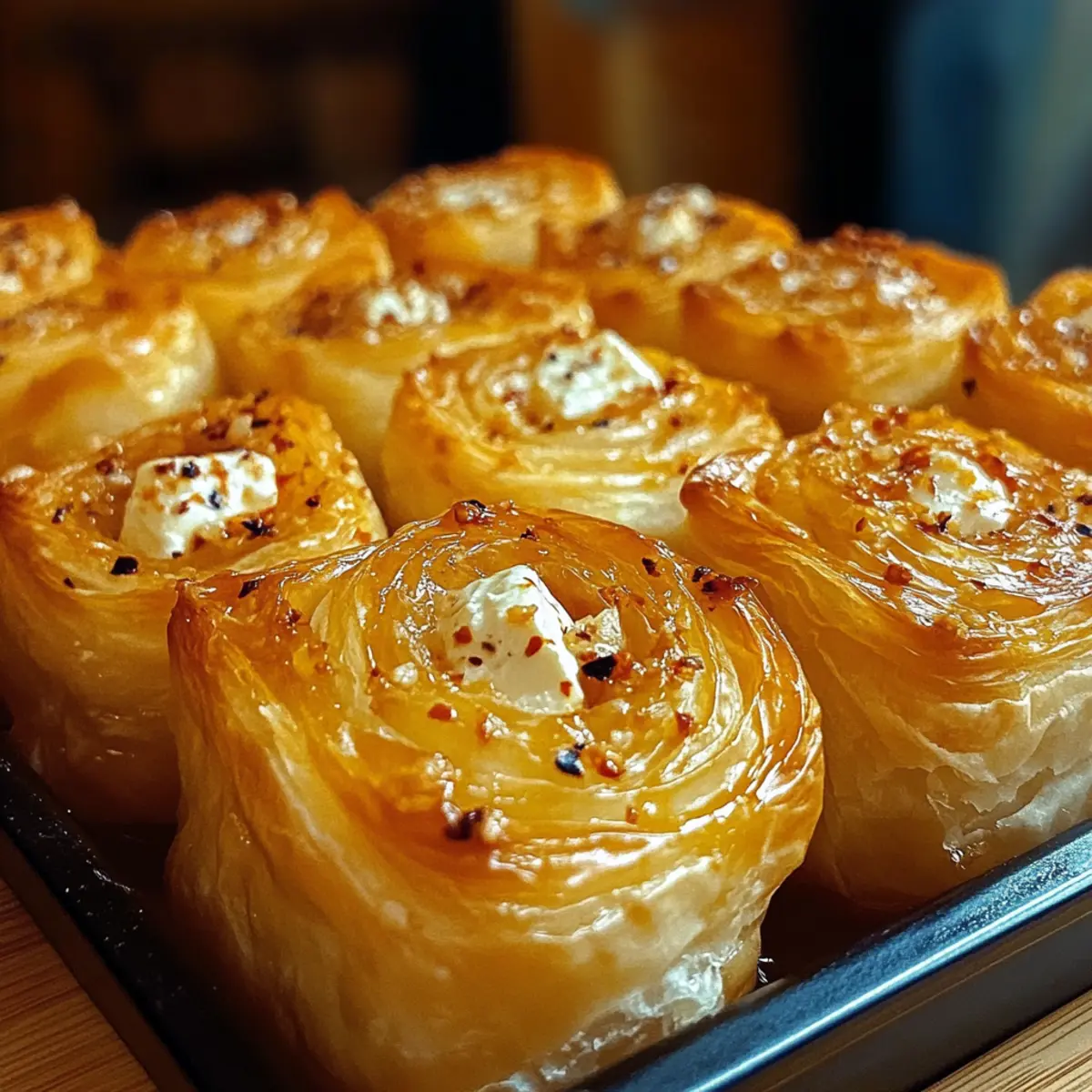 Ofen-gebackene Feta-Rollen mit Chili-Honig für Feinschmecker