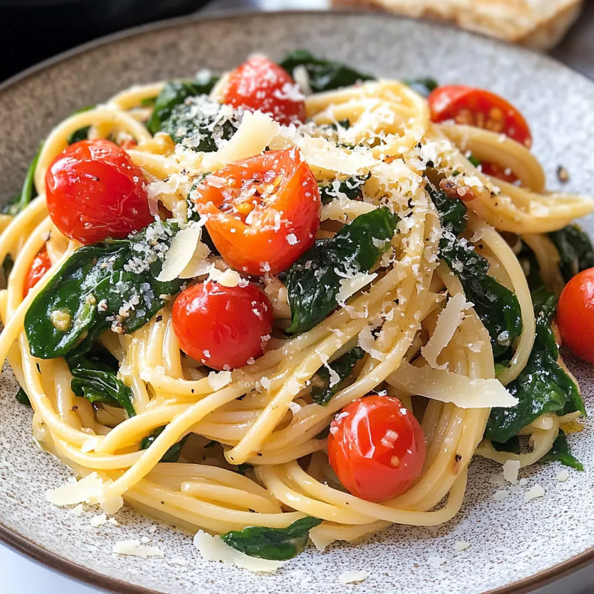 Pasta mit Tomaten und Spinat in 20 Minuten zubereiten