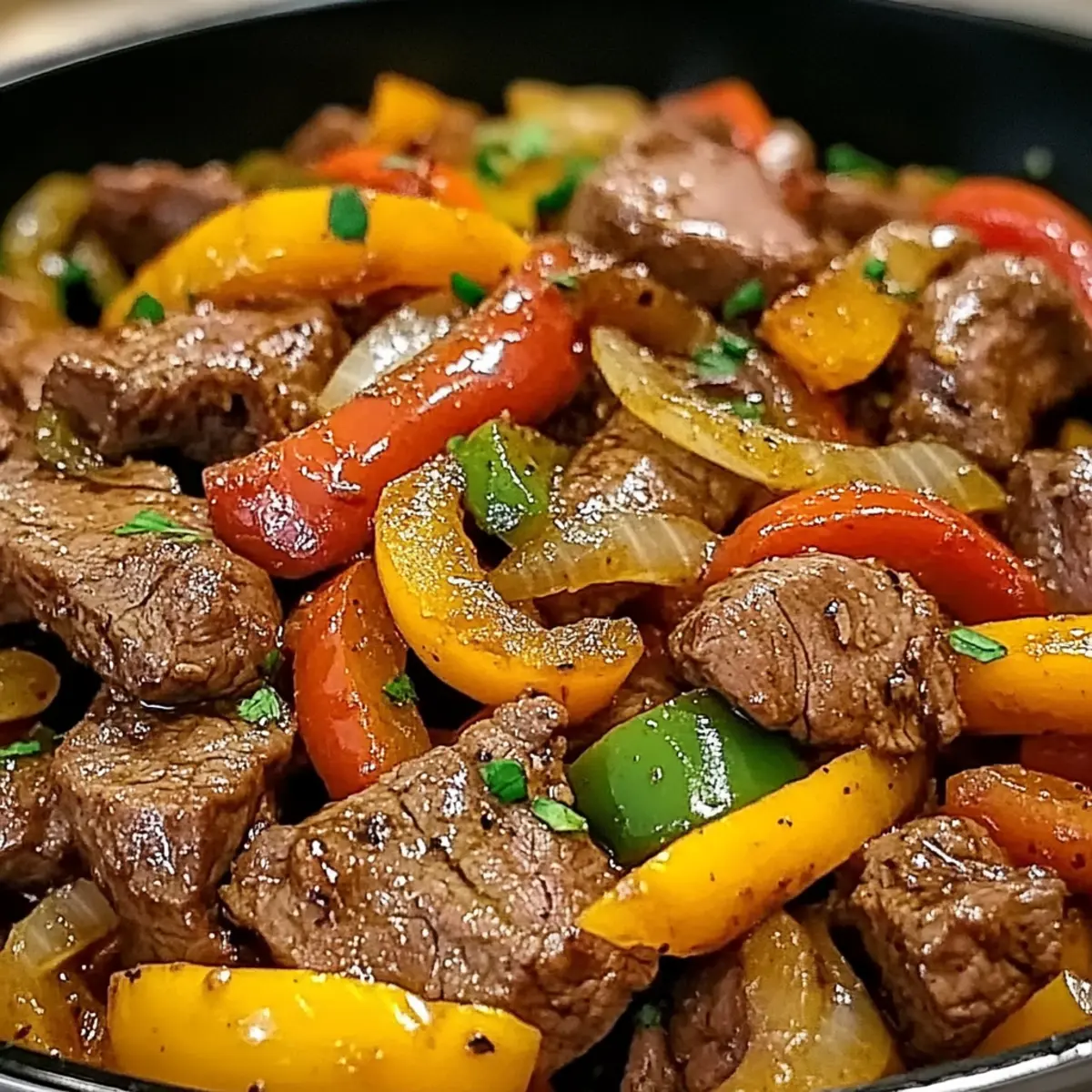 Pfeffersteak mit Paprika und Zwiebeln in 30 Minuten