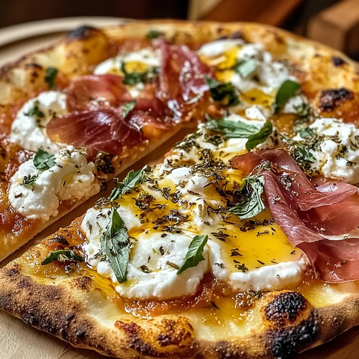 Leckeres Prosciutto- und Honig-Burrata-Pizza-Rezept